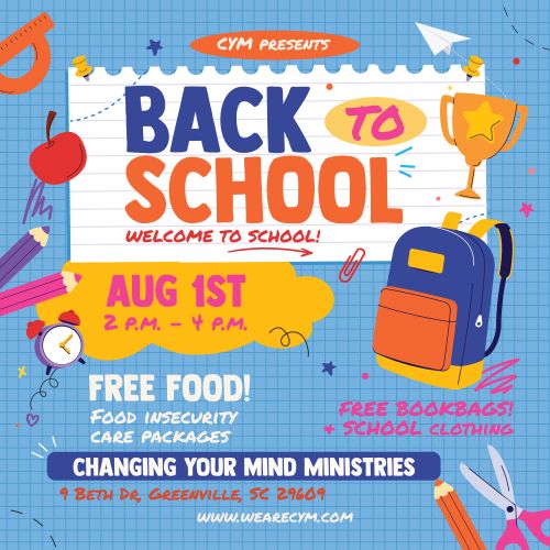 Back to School Event Flyer August 1st at 2PM
